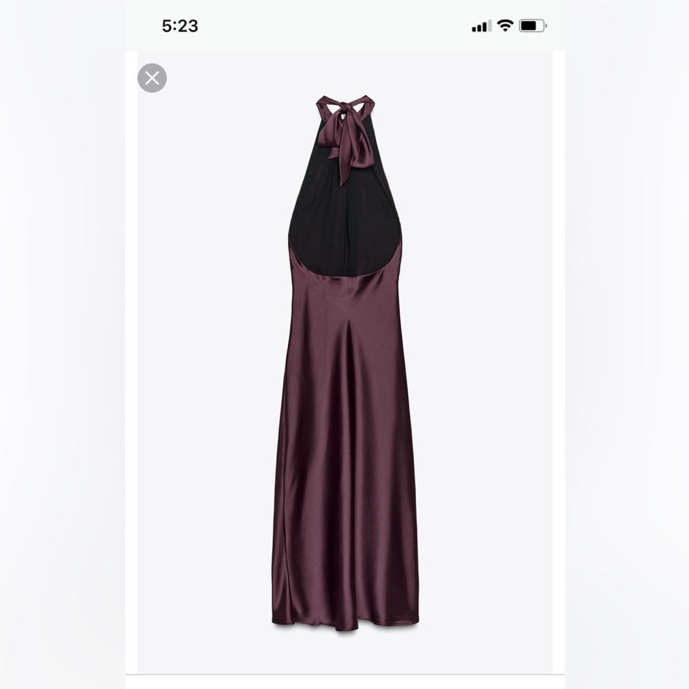 Zara NWT Elegant Halter Satin Maxi Dress in Rich burgundy size M - Picture 8 of 10